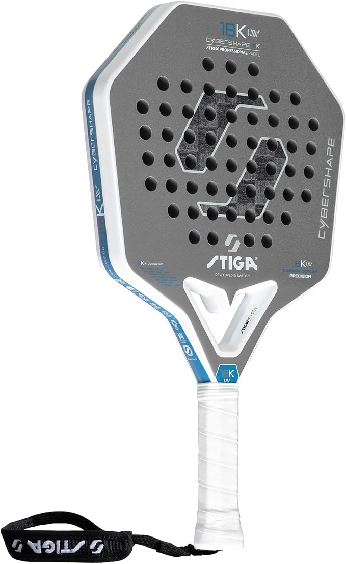 Stiga Padel Racket 18K LW Cybershape, Lightweight Carbon Fiber Padel Blade for Intermediate Table Tennis Play for Adults & Youth