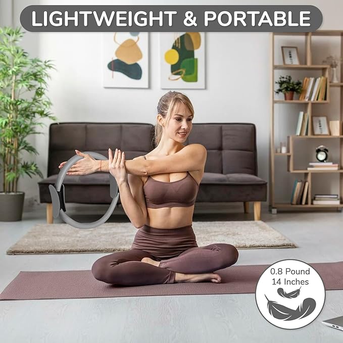 TOPZGLEEY Pilates Ring Set โ 14" Anti-Deformation Magic Circle with Padded Handles, Mini Ball, 5 Resistance Bands, Guide, Pilates Equipment for Home Workout