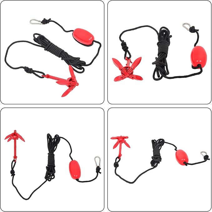 1 Pack 1.5 lb Red Marine Kayak Folding Grapnel Anchor Kit for Small Boats Kayaks Canoe Paddle Boards