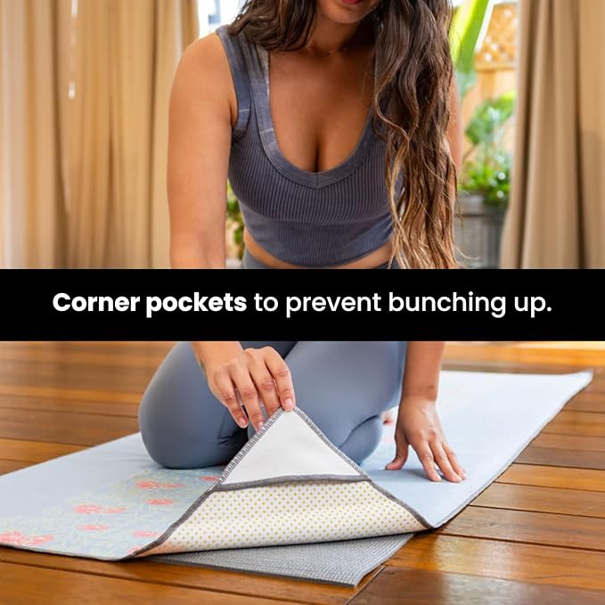 Yoga Drip Yoga Towel - Non Slip Hot Yoga Mat Towel With Corner Pockets, No-Skid Grip, and Built-in Alignment Lines | Soft, Moisture Wicking, and Sweat Absorbent | No Bunching, Stays in Place 72" x 25"