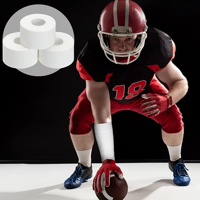 Hoolerry 12 Rolls 130 Yard Athletic Sports Tape Pre Wrap Very Strong Easy Tear No Sticky Residue Tape for Fingers Ankles Wrist Injury Wrap, Football Baseball Hockey Soccer(1.5 in,White)