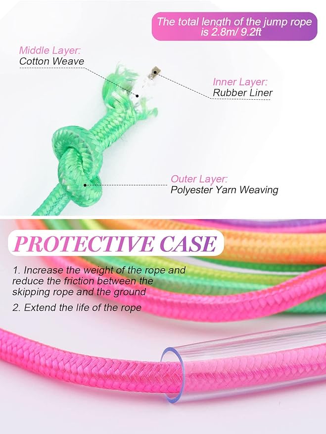 Lorvain Jump Rope for Kids, Adjustable Kids Jump Ropes for Girls Boys Toddler Fitness, Cotton Skipping Rope with Wooden Handle for Outdoor Fun Activities Exercise