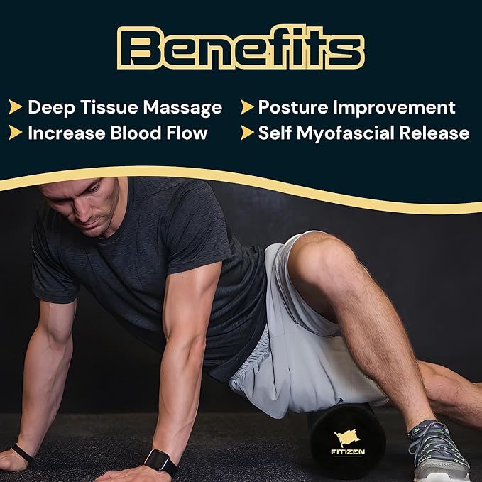 FitNation Foam Roller – High-Density Foam Muscle Roller – Textured Foam Rollers for Muscle Massage, Stretching, Pilates, Yoga