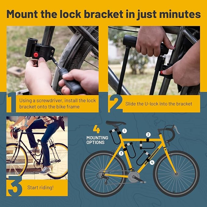 Sigtuna Heavy Duty Anti-Theft U Lock - 18mm Shackle, Bicycle & E-Bike Lock with Sturdy Mounting Bracket for Scooter, Motorcycle & Outdoor Equipments