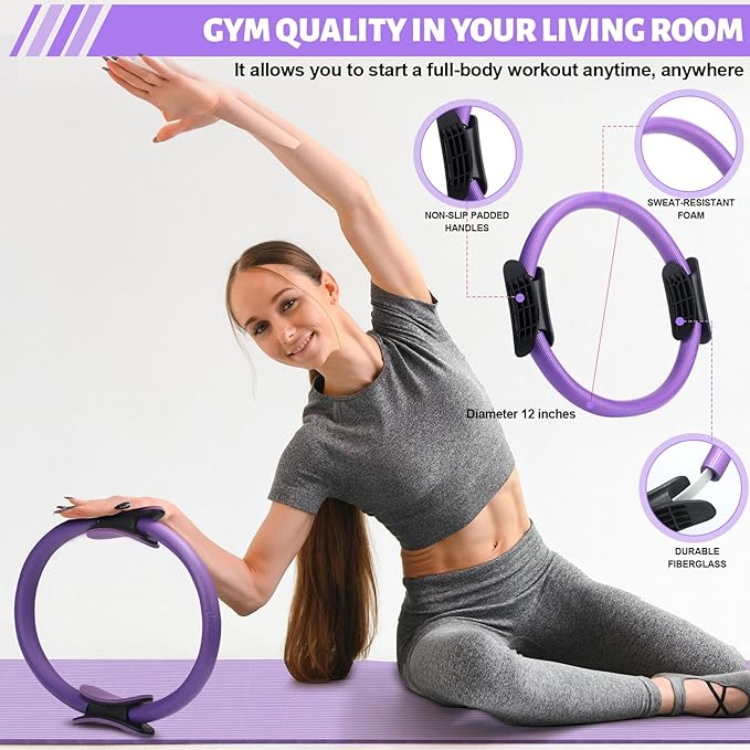 Set of 18 Pilates Ring Essential Kit for Women Pilates Ring and Ball Ankle Resistance Band Yoga Strap Socks Mat Arm Stretcher Latex Tube Gym Back Bag Exercise Equipment for Workout