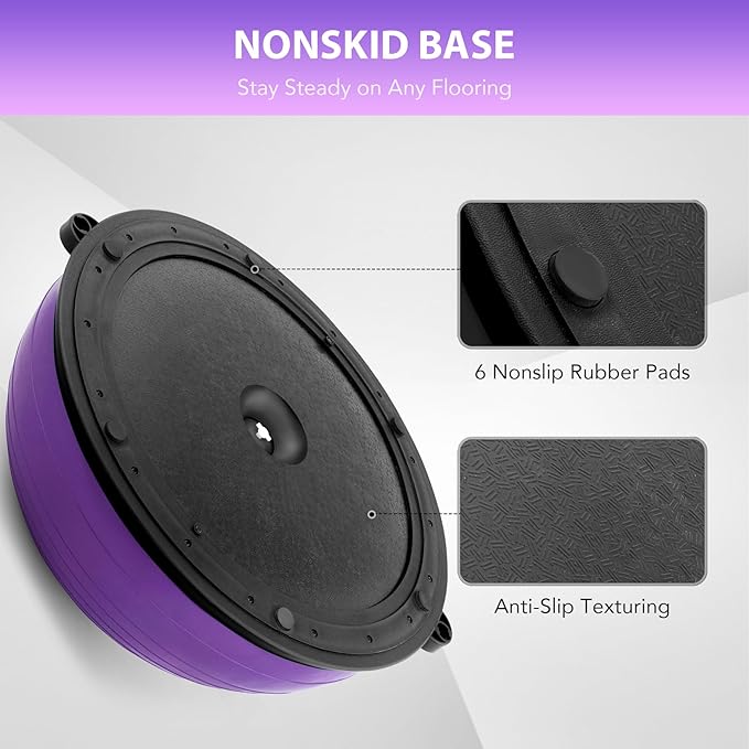 ZELUS Balance Ball Trainer with Resistance Bands and Foot Pump, Inflatable Yoga Ball for Home Gym Workouts, 23 Inch Exercise Half Ball for Balance Training Core Strength Fitness More, 330lb Cap