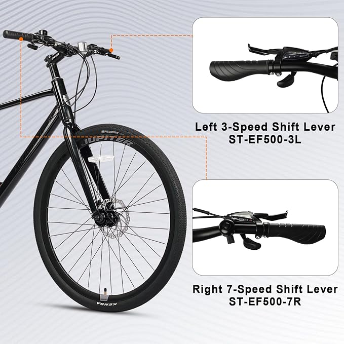 AVASTA Jupiter 700C Road Adult Step-Over Hybrid Cycling Bike Bicycle, Aluminum Frame, 21-Speed, Dual Disc Brakes, Multpile Colors for Men Woman Male Female