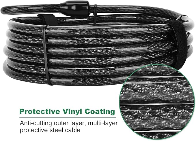 15 ft x 1/2" Heavy Duty Cut-Proof Security Cable | Flexible Vinyl-Coated Braided Steel with Looped Ends | Weatherproof Anti-Theft Locking Cable for Bikes, Gates, Kayaking & Outdoor Equipment