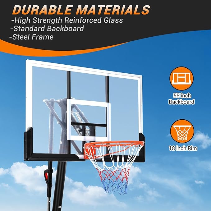 Basketball Hoop Outdoor 5.2-10Ft, Portable 47 Inch Shatterproof Backboard & Rebound Plate & Quick Adjustable Basketball Goal System
