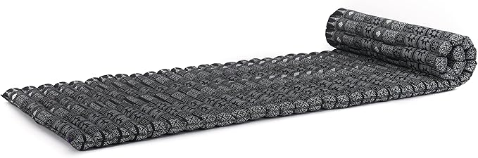 Leewadee - Foldable Floor Mattress - Japanese Roll Up Futon -Trifold Tatami Mat- Guest Floor Bed - Camping Mattress - Thai Massage Mat, Kapok Filled, 75 x 28 inches, Black
