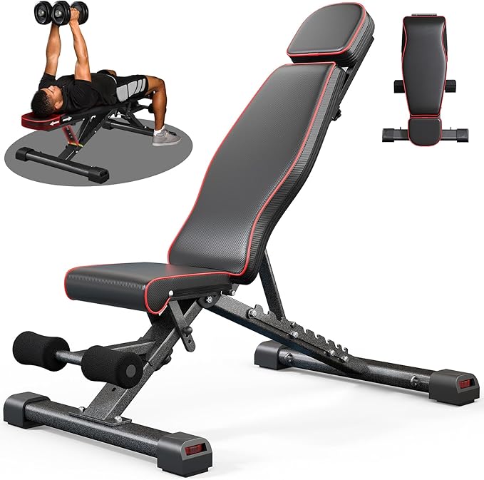 YOLEO 880LB Adjustable Weight Bench for Bench Press, MAX Foldable Weight Bench with Bench Press Stand/Extended Head for Home Gym/Full Body Workout 90 Degree Workout Bench User 6'56''(Max Version)