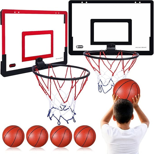Sosation 2 Pcs Mini Basketball Hoop with 4 Basketball, Sticky Hook, Pump, Indoor No Drilling Basket Ball Hoop Decompress Game for Kid Adult Gift
