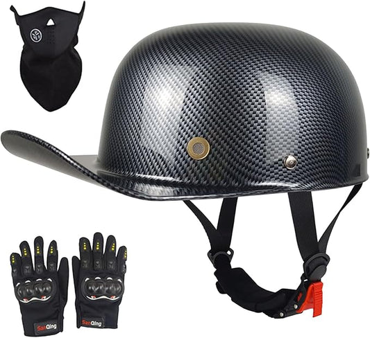 Baseball Motorcycle Helmet - Half Helmet Motorcycle Men Women for Bike Cruiser Chopper Moped Scooter with Gloves and Masks, Dot Approve