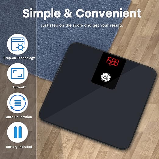 GE Digital Bathroom Scale for Weight, Smart Bluetooth Body Weight and BMI, Electronic Black Weighing Scale for Bath Home, Accurate 400lb Capacity