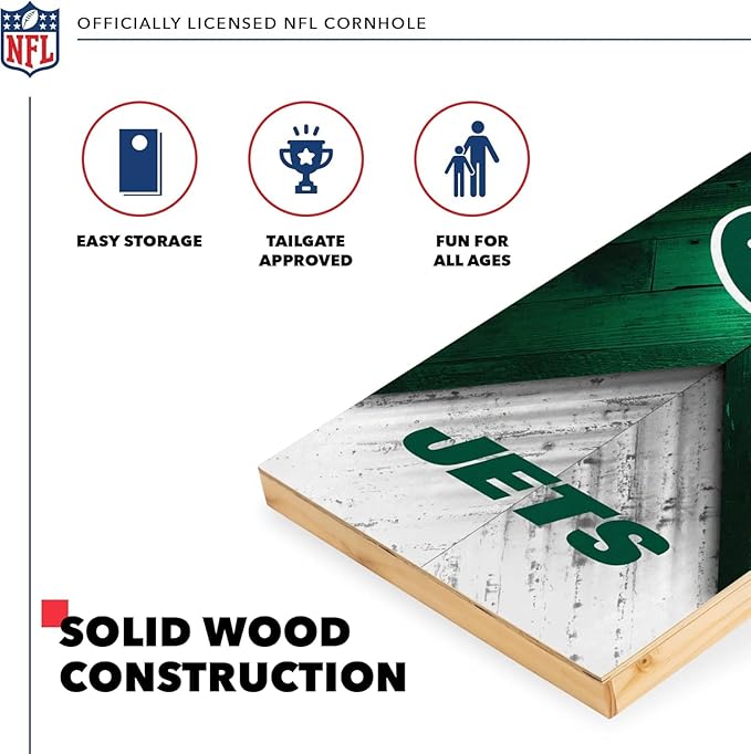 Wild Sports NFL Football 2' x 4' Regulation Size Solid Wood Cornhole Set with Direct Print HD Team Graphics Great Gift for Any Football Fan! Bean Bag Toss Family Outdoor Game