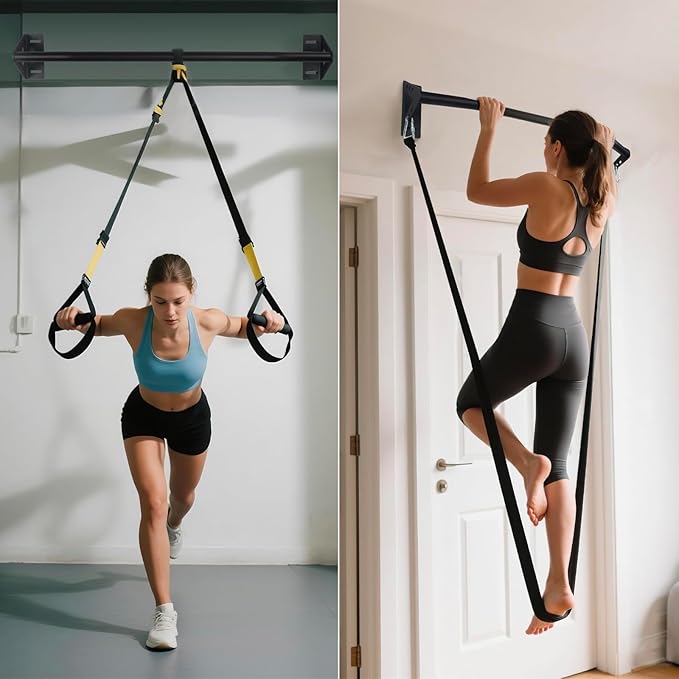 Wall Mounted Heavy Duty Pull Up Bar Doorway With Assist Band, Strength Training Pullups Bar for Doorframe, Thick Metal Sturdy Wall Hanging Bar, Wood Beam or Joist Mount Chin Up Bars 500 lbs