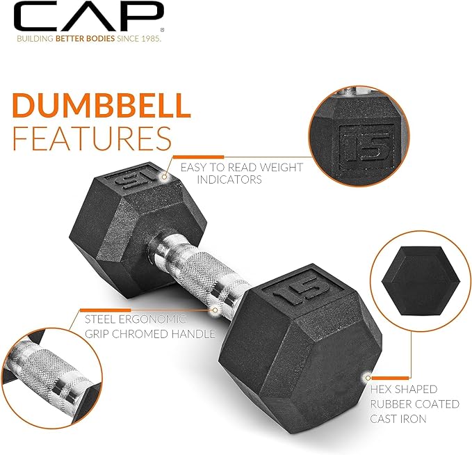 CAP Barbell Rubber Coated Dumbbell Weight Set with Vertical Rack | 100 lb, 150 lb, and 210 lb Options