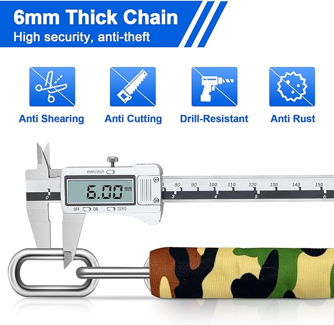 NDakter Bike Chain Lock, 5 Digit Combination Heavy Duty Anti Theft Bicycle Chain Lock,2.62/3.2/4.27/5/6Ft Long Security Resettable Bike Locks for Bike, Bicycle, Scooter, Door, Gate, Fence-4/6mm Thick