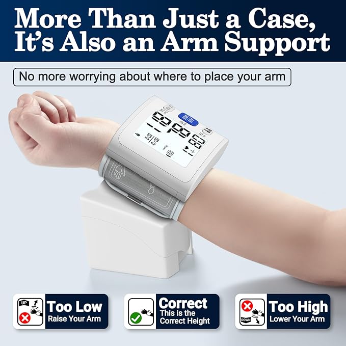 Wrist Blood Pressure Monitor LCD Display, Adjustable Wrist Blood Pressure Cuff 90x2 Reading Memory Wrist Bp Monitor with Storage Case(White)