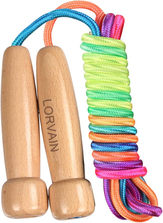 Lorvain Jump Rope for Kids, Adjustable Kids Jump Ropes for Girls Boys Toddler Fitness, Cotton Skipping Rope with Wooden Handle for Outdoor Fun Activities Exercise