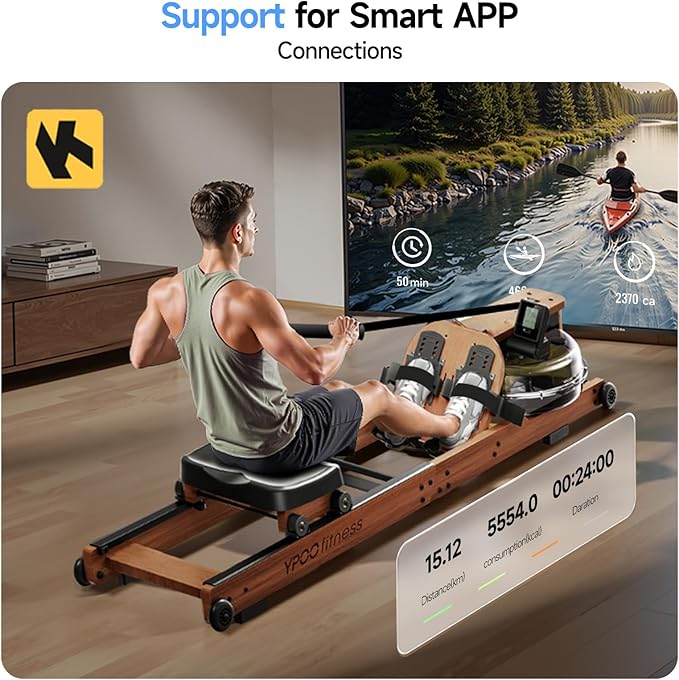 Water Rowing Machine for Home, Foldable Rower Machines with Comfortable Seat and Quick-Folding Design, Wooden Water Rower with 350LBS Weight Capacity