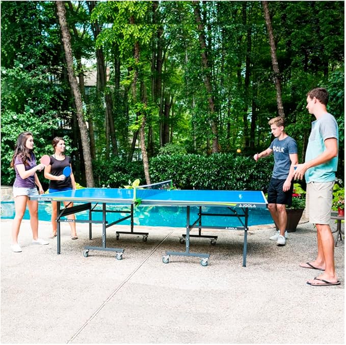 JOOLA Outdoor Table Tennis Table - Multi Use Conference Table Dining Table - Concrete Wood Look Includes Steel Outdoor Ping Pong Net Set & Frame - Hybrid Indoor Outdoor Ping Pong Table