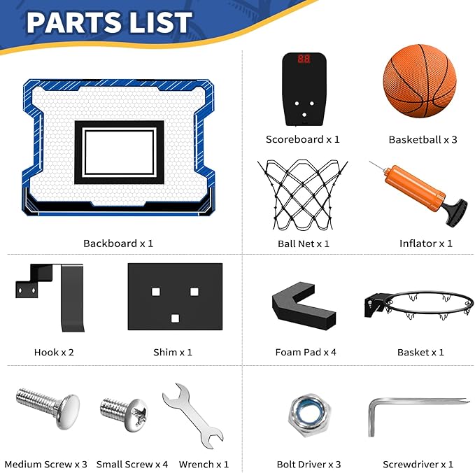 Mini Basketball Hoop Indoor with Scoreboard, Door Basketball Hoop with 3 Balls & Inflator, Basketball Toy Gifts for Kids Boys Girls Teens Adults, Suit for Bedroom/Office/Outdoor/Pool, Blue
