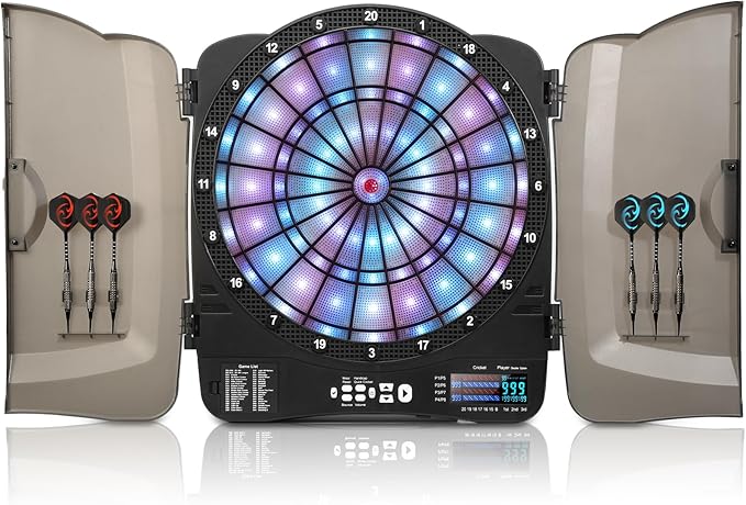 Electronic Dart Board Cabinet Set, Illuminated Target Dartboard for Adults Kids, 48 Games with 315 Variations Soft Tip Digital Dartboard Cabinets with 6 Darts, 100PCS Soft Tips