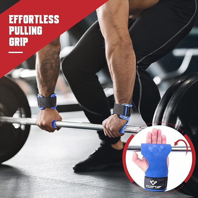 Weight Lifting Wrist Strap, Double Layer Leather Wrist Strap for Deadlift and Powerlifting, Adjustable Neoprene Padded Gym Workout Lifting Hooks (Pair)
