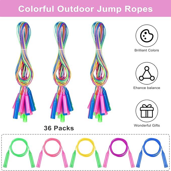 Elcoho 36 Packs Jump Rope Set 7.3 Feet Adjustable Skipping Rope for Kids Party Favors, Outdoor Activity, Birthday Reward Gift
