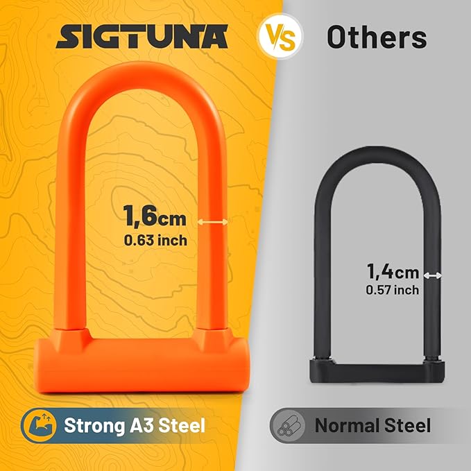 Sigtuna Compact U-Lock | Lightweight Silicone Coated Bike U-Lock (Orange) for Bicycle, E-Bike, Scooter, Motorcycle, Outdoor Equipments