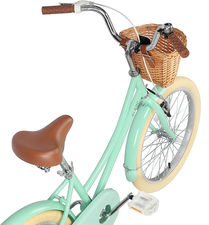 Glerc Little Molly 12-20 Inch Kids Retro Cruiser Bike for 2-13 Year Old with Wicker Basket & Training Wheels/Kickstand, Multiple Colors