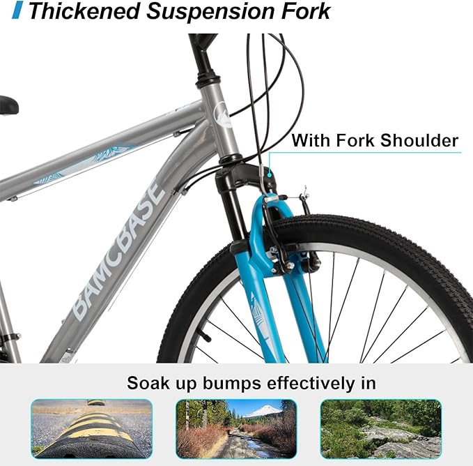 HILAND 26 27.5 29 Inch Mountain Bike, Mens and Womens MTB with 21 Speeds, High-Tensile Steel Frame, V Brake, Hardtail Bicycle for Adults