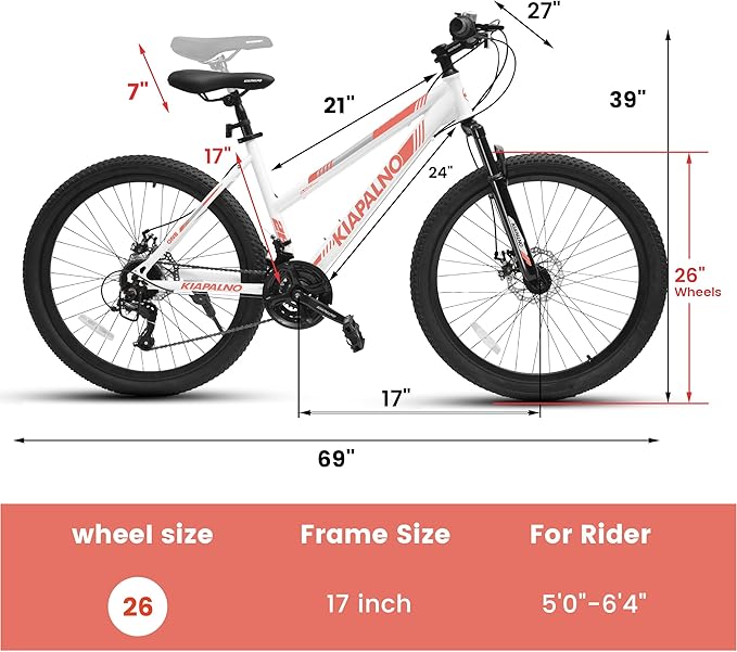 24 26 Inch Women Girls Mountain Bike, Disc/V Brakes 21 Speeds Women Bike, Sturdy Steel Frame and Suspension Fork, Stylish Adult and Teens Bicycle for Urban Trail Snow Commuter