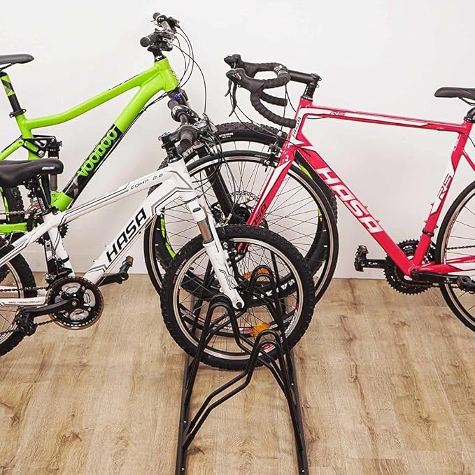 CyclingDeal Bike Rack Floor Parking Bike Stand for up to 6 Bicycles | Indoor, Home & Garage Storage Rack | Stable & Secure Bicycle Stand w/Tire Grooves Up to 29", Holding Plates & Custom Spacing