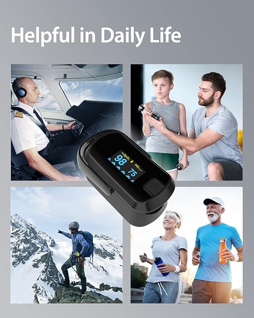 MIBEST Black OLED Finger Pulse Oximeter - Blood Oxygen Saturation Monitor - SPO2 Pulse Oximeter - Portable Oxygen Sensor with Included Batteries - O2 Saturation Monitor with Respiration Rate and PI