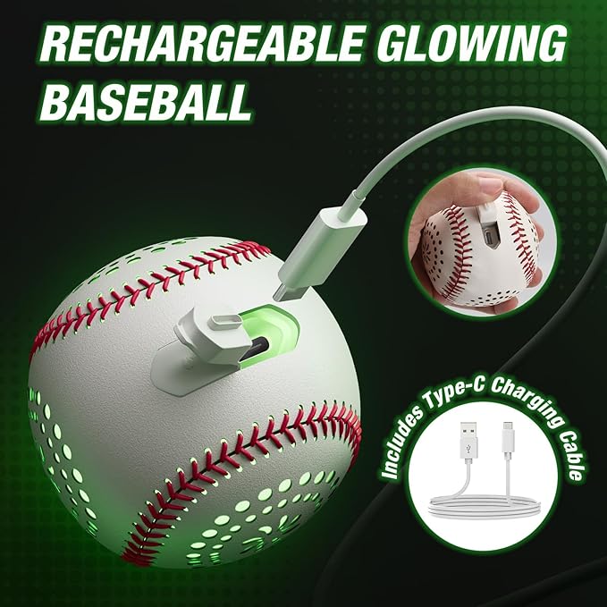 Kids Baseball Glove with Light Up Baseball/LED Rechargeable, 9 Lighting Modes Official Size Leather Weighted Glow Baseballs for Day Night, Sport Toys Games Gifts for Youth Boys