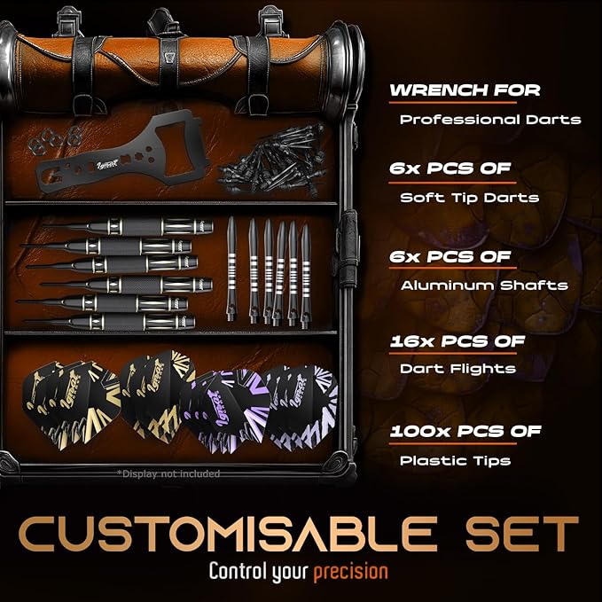 IgnatGames Premium Soft Tip Darts – 6/12 Pack Brass Barrels with Aluminum Shafts, 16 GlideXPro Flight Set, Tool Kit, Giftable Case & 100 Extra Tips