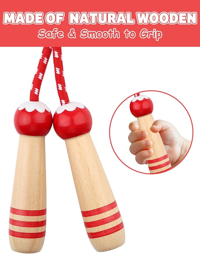 Jump Rope for Kids, Lorvain Adjustable Skipping Rope, Kids Jump Ropes with Wooden Handle for Girls Boys, Weighted Jumping Ropes for Fitness Workout Exercise Outdoor Fun Activity