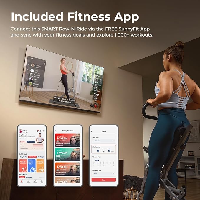 Sunny Health & Fitness Row-N-Ride Squat Assist Trainer, Foldable & Easy Setup Exercise w/Adjustable Resistance, Home Training Machine for Arm, Glute & Leg Workout, Optional Free SunnyFit App Connect