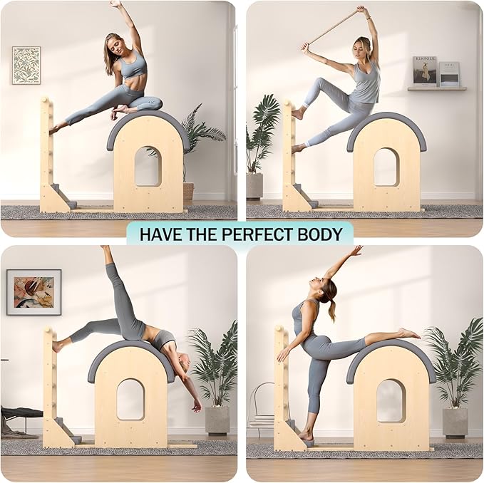 Pilates Ladder Barrel, Wooden Spine Corrector Pilates Machine for Home Workout, Pilates Arc for Balance, Core Strengthening and Stretching-G0047W