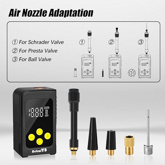 Mini Bike Tire Air Pump,25S Fast Inflate Tire Air Compressor,150PSI Electric Bike Air Pump with Gauge, for Road Bike, Motorcycle, Mountain Bike,Balls