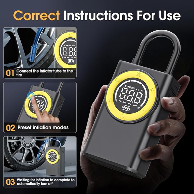 Tire Inflator Portable Air Compressor,150 PSI Cordless Air Pump for Car Tires with Digital Pressure Gauge & LED Light,5X Faster Portable Tire Inflator for Car,Motorcycle,Bike,Ball