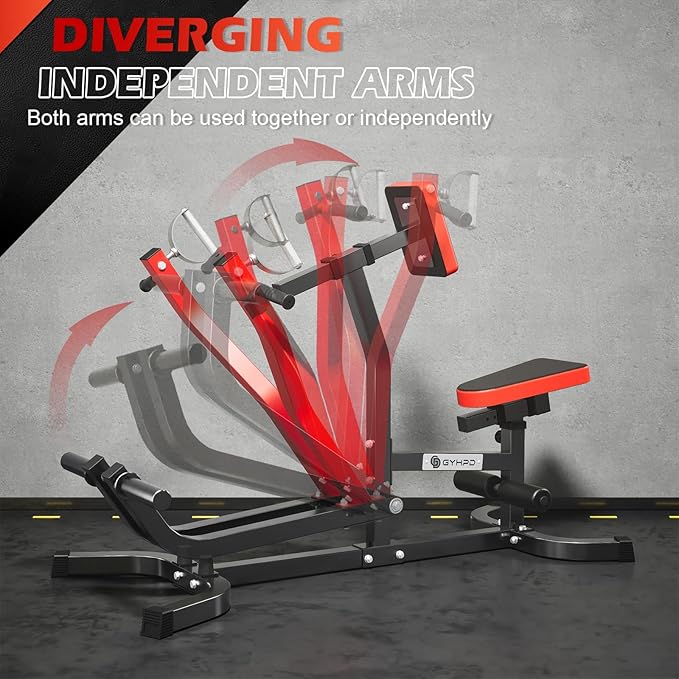 Seated Row Machine, GYHPD Plate Loaded Back Machines with Independent Arms, Multi Grip Positions with Rotating Handles, Upper Body Workout for Home Gym Workout Station