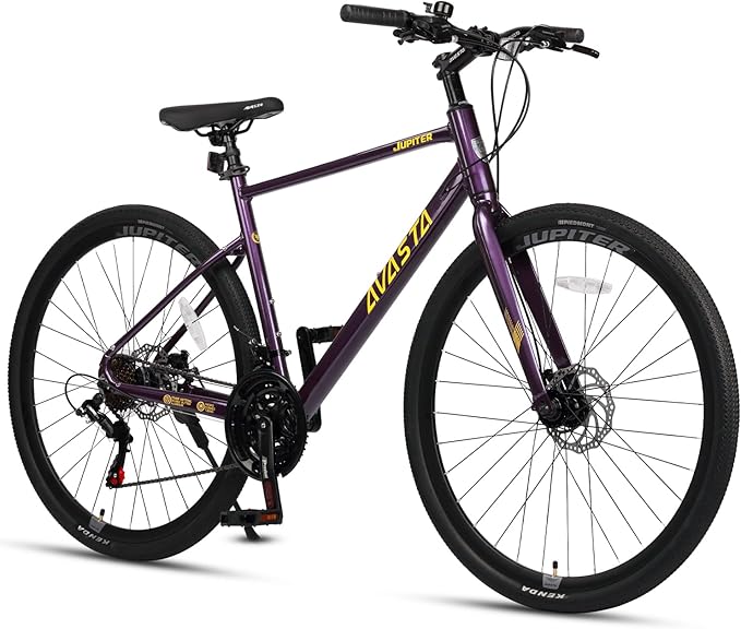 AVASTA Jupiter 700C Road Adult Step-Over Hybrid Cycling Bike Bicycle, Aluminum Frame, 21-Speed, Dual Disc Brakes, Multpile Colors for Men Woman Male Female