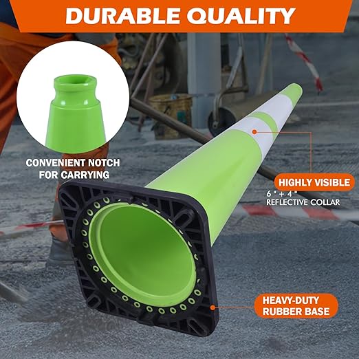 4 Pack 36" Green Traffic Control Cones – High-Visibility PVC Safety Cones with Black Base for Construction, Parking, and Crowd Control(36 inch -4 Pack)