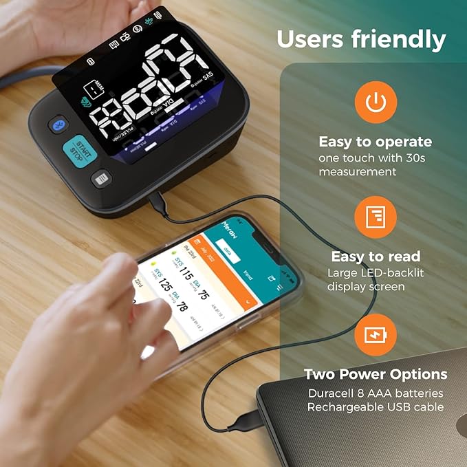 Blood Pressure Monitors for Home Use with APP Health Tracking, Blood Pressure Cuff Arm 8.6-16.5' with Automatic Pressurization, Irregular Heartbeat Monitoring, 8 AAA Batteries (Black)