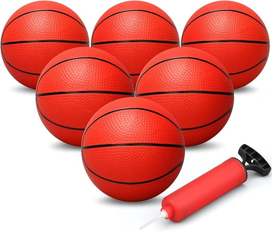 Dilabnba 6'' Mini Replacement Basketballs for Indoor Basketball Hoop, Kids Adults Red Soft Rubber Ball for Coutyard Pool Beach Over Door Basketball Hoop, 6PCS Toddler Child Small Balls with Air Pump