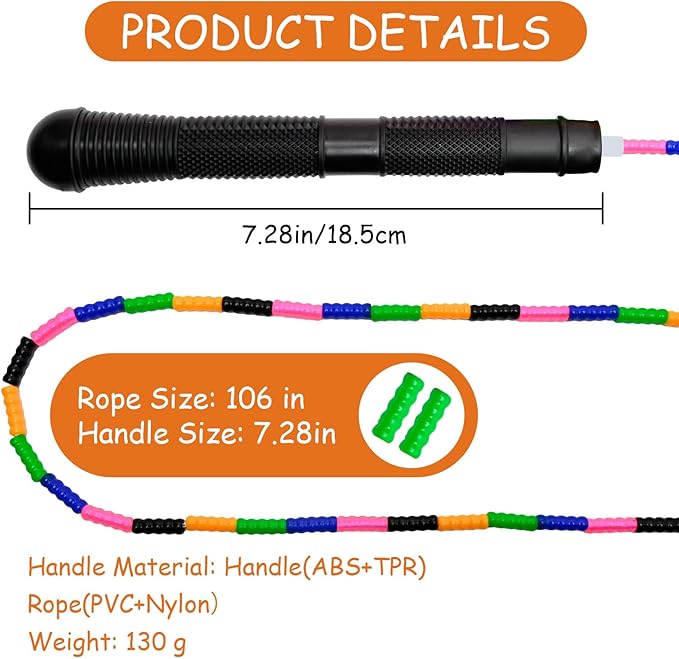 Beaded Jump Rope 1 Pack/2 Pack, ACEONE Segmented Skipping Rope for Kids Adults, Adjustable Tangle-Free Toddler Jumping Rope for Fitness Exercise Training