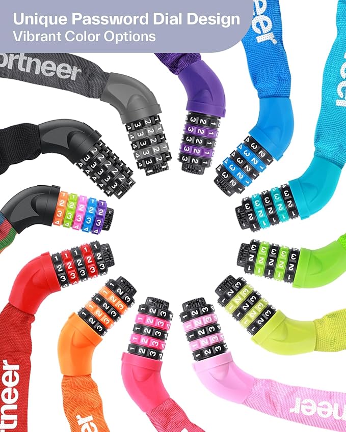 Sportneer Bike Lock: 5 Digit Combination High Security Anti Theft Bike Chain Lock - 3.2/3.6/4ft Heavy Duty Keyless Bicycle Lock for Bike, Motorcycle, Scooter, Door & Gate - 4/6mm Thick, Easy to Use